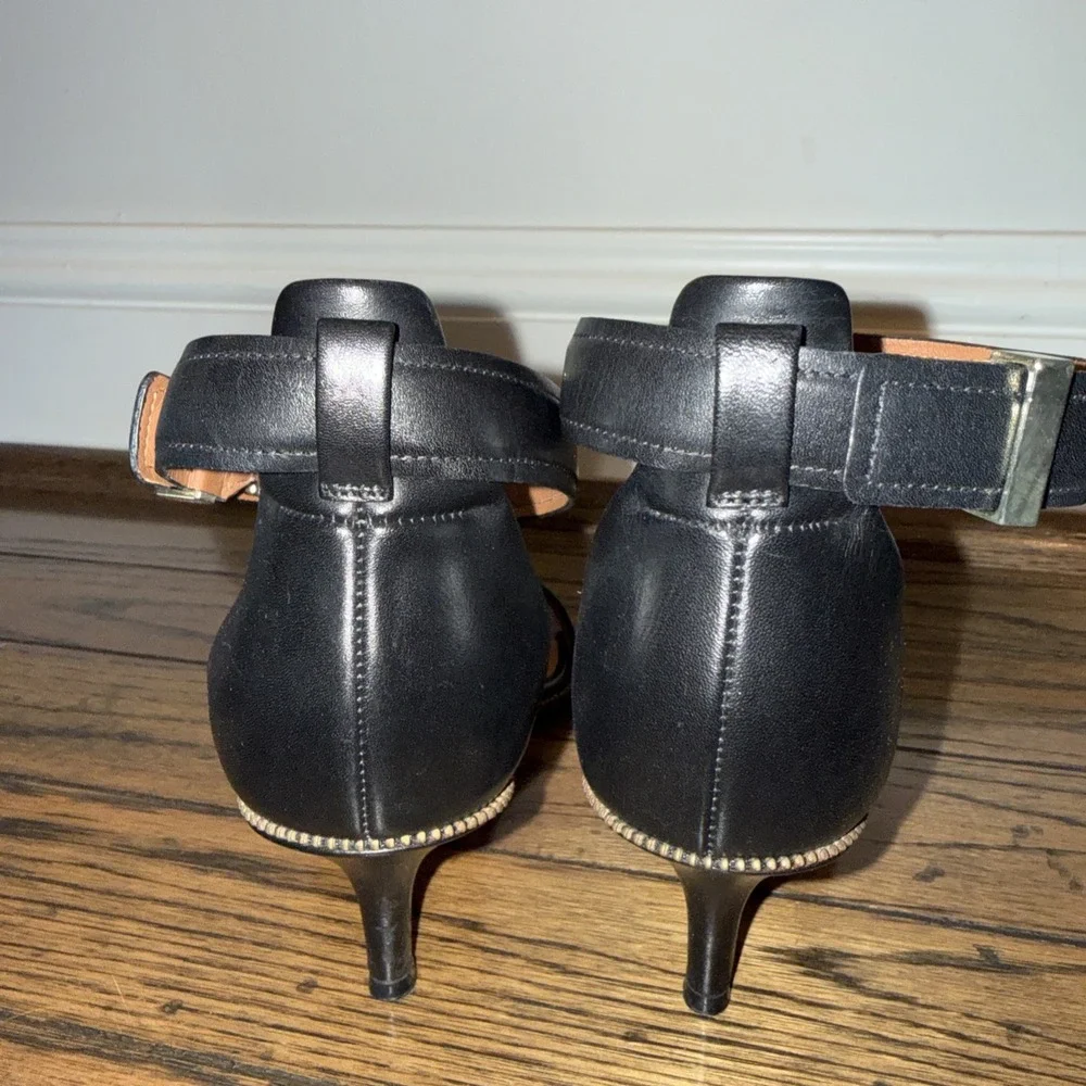 GIVENCHY‎ Black Strappy Leather, Kitten Heels, Ankle Strap Sandals